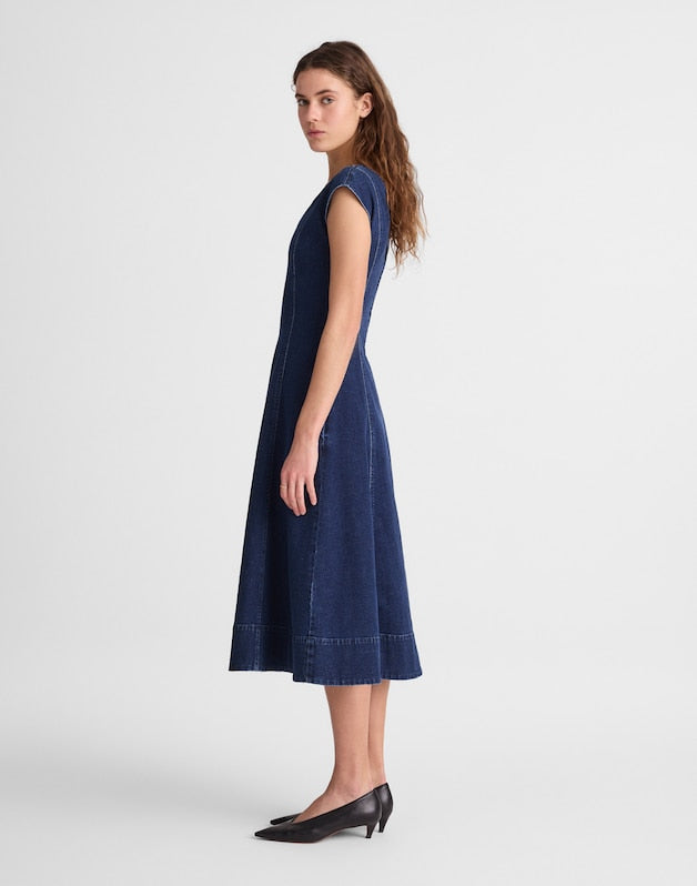 Denim Seamed Scoopneck Midi Dress PALMERTON WASH