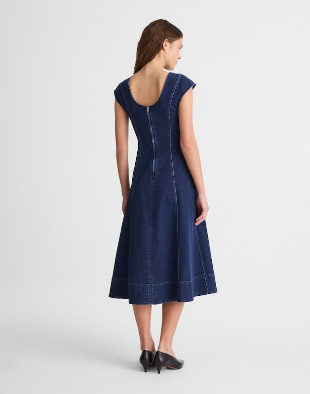 Denim Seamed Scoopneck Midi Dress PALMERTON WASH