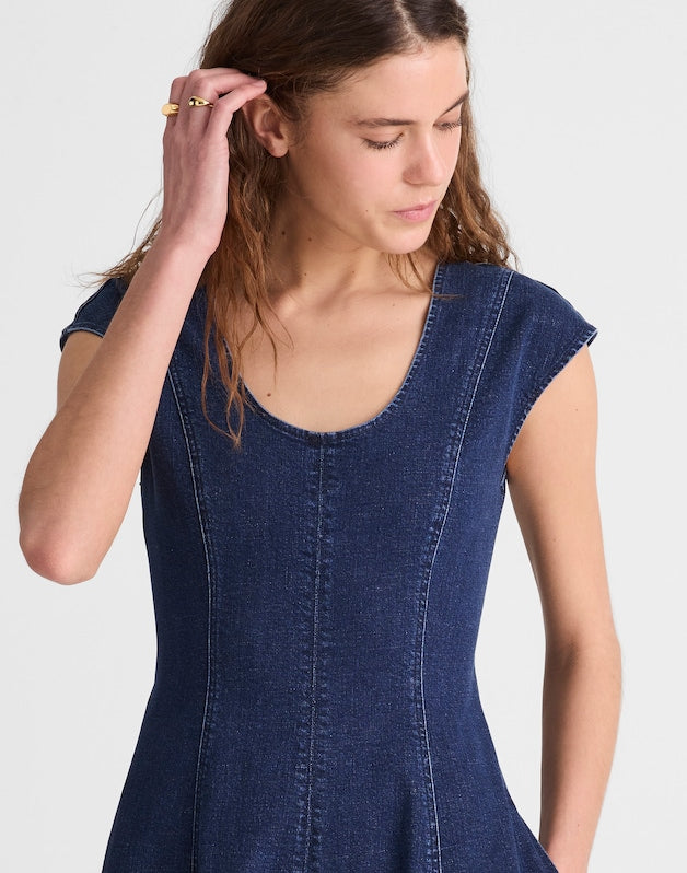 Denim Seamed Scoopneck Midi Dress PALMERTON WASH