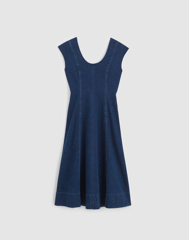 Denim Seamed Scoopneck Midi Dress PALMERTON WASH