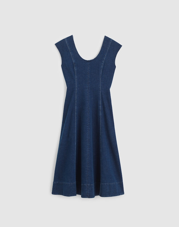 Denim Seamed Scoopneck Midi Dress PALMERTON WASH