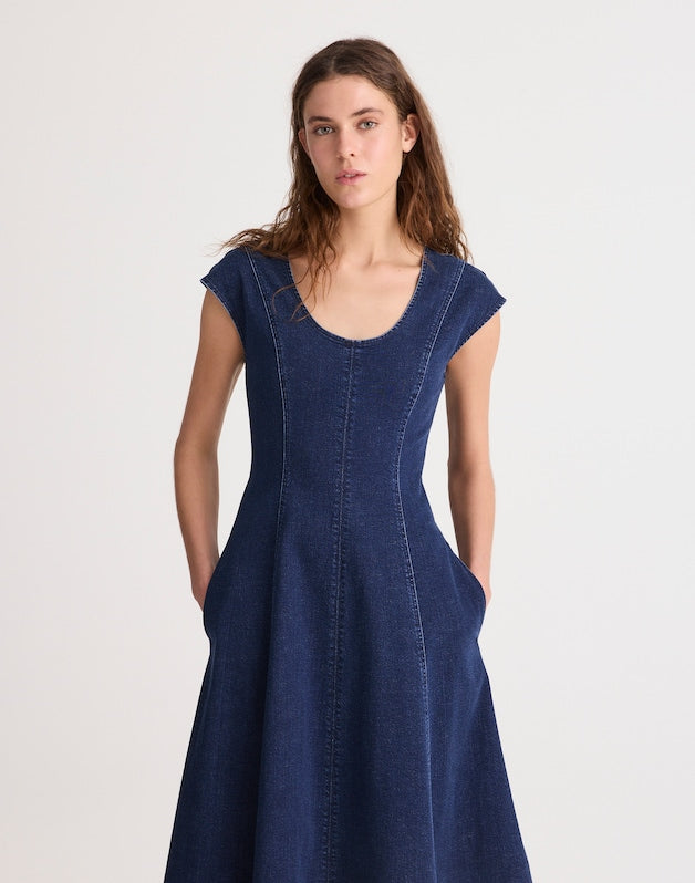 Denim Seamed Scoopneck Midi Dress PALMERTON WASH