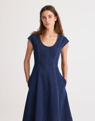Denim Seamed Scoopneck Midi Dress PALMERTON WASH