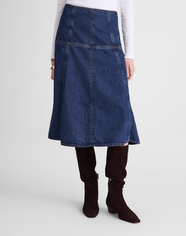 Denim Drop-Waist Midi Skirt in McKinney Wash MCKINNEY WASH
