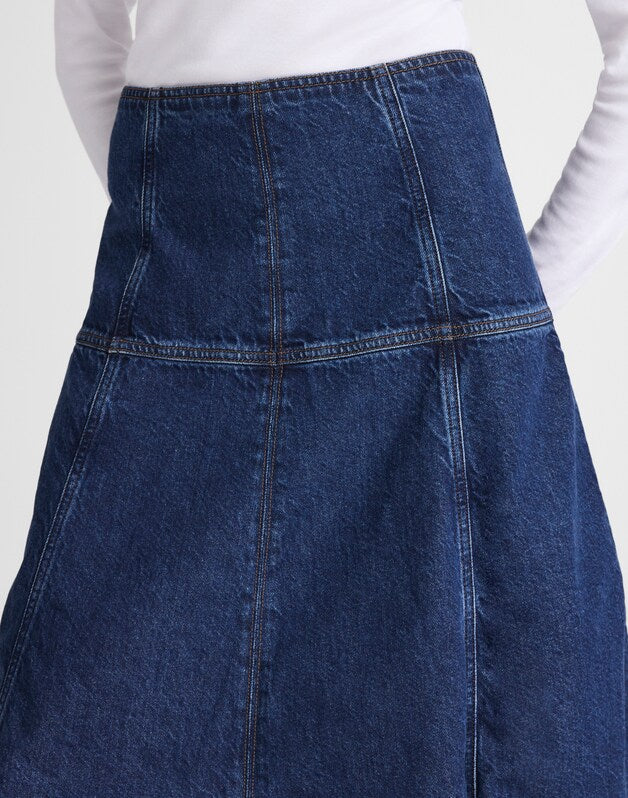 Denim Drop-Waist Midi Skirt in McKinney Wash MCKINNEY WASH