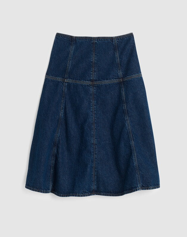 Denim Drop-Waist Midi Skirt in McKinney Wash MCKINNEY WASH