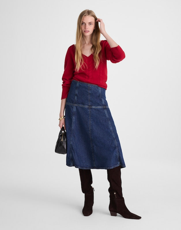 Denim Drop-Waist Midi Skirt in McKinney Wash MCKINNEY WASH