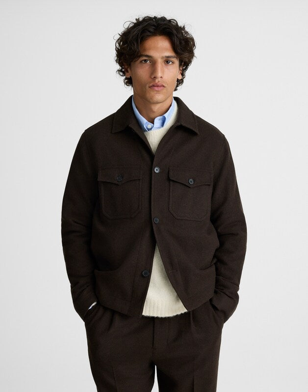 Patch-Pocket Shirt-Jacket in Wool Blend CHOCOLATE