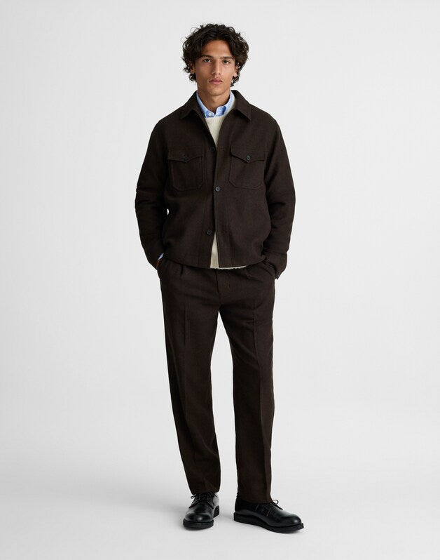 Patch-Pocket Shirt-Jacket in Wool Blend CHOCOLATE
