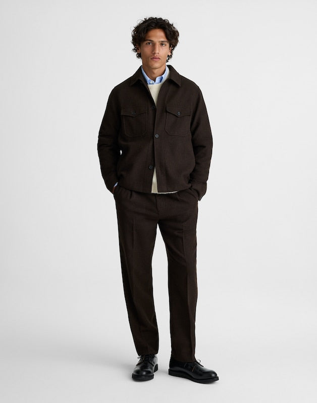 Patch-Pocket Shirt-Jacket in Wool Blend CHOCOLATE