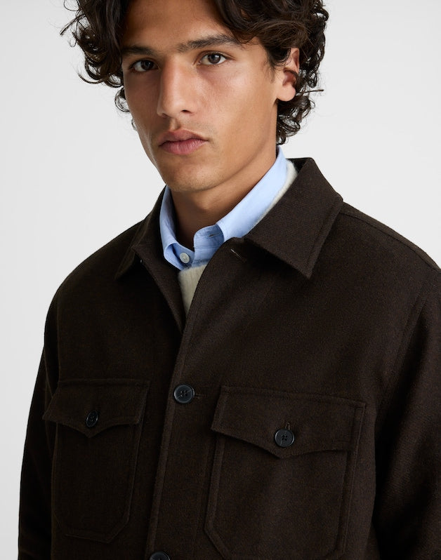 Patch-Pocket Shirt-Jacket in Wool Blend CHOCOLATE