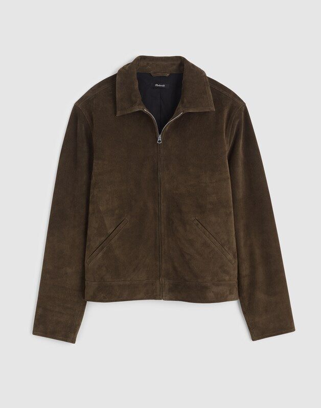 Zip-Front Jacket in Suede EXPEDITION GREEN
