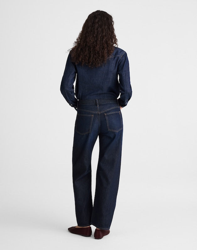 The Petite Darted Barrel-Leg Jean in SoftDrape FOUNDRY WASH