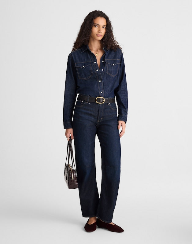 The Petite Darted Barrel-Leg Jean in SoftDrape FOUNDRY WASH
