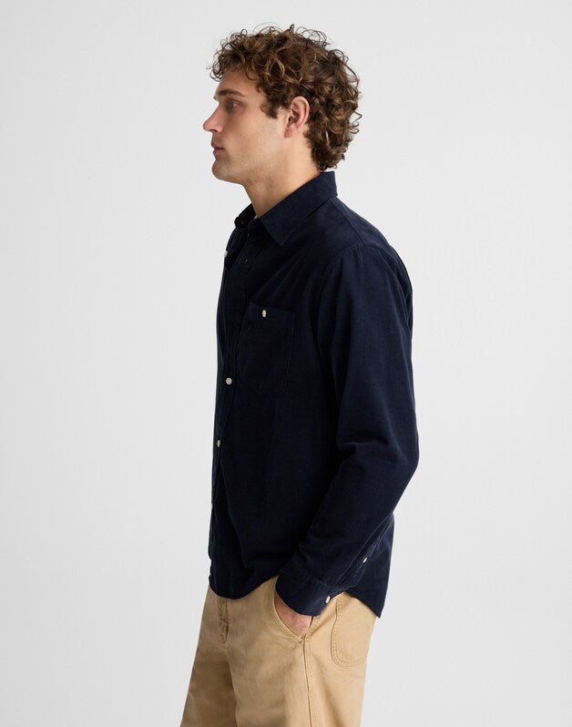 Button-Up Shirt in Fine-Wale Corduroy DARK NAVY
