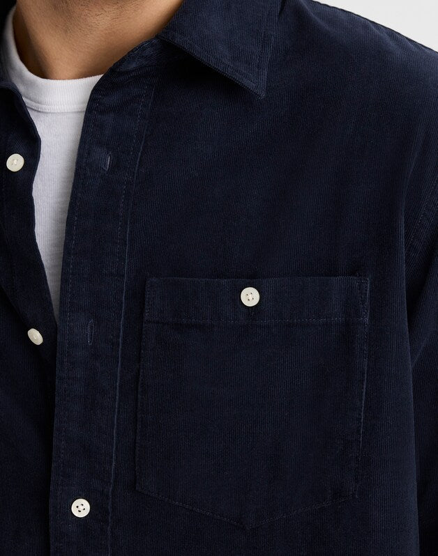 Button-Up Shirt in Fine-Wale Corduroy DARK NAVY
