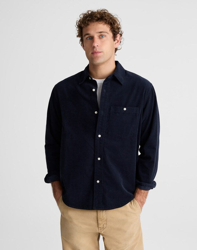 Button-Up Shirt in Fine-Wale Corduroy DARK NAVY