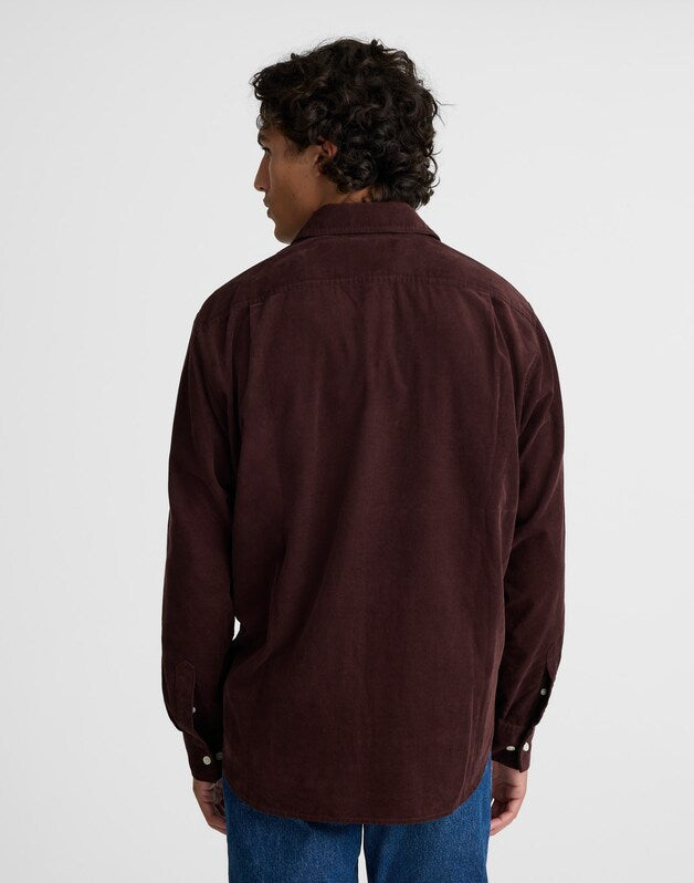 Button-Up Shirt in Fine-Wale Corduroy CHOCOLATE RAISIN