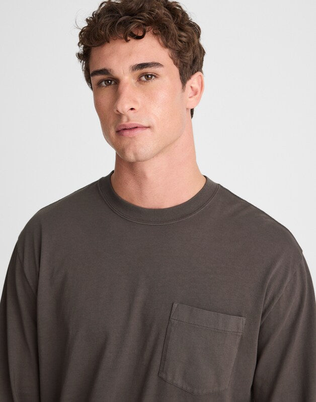 The Long-Sleeve Vintage Pocket Tee ALMOST BLACK