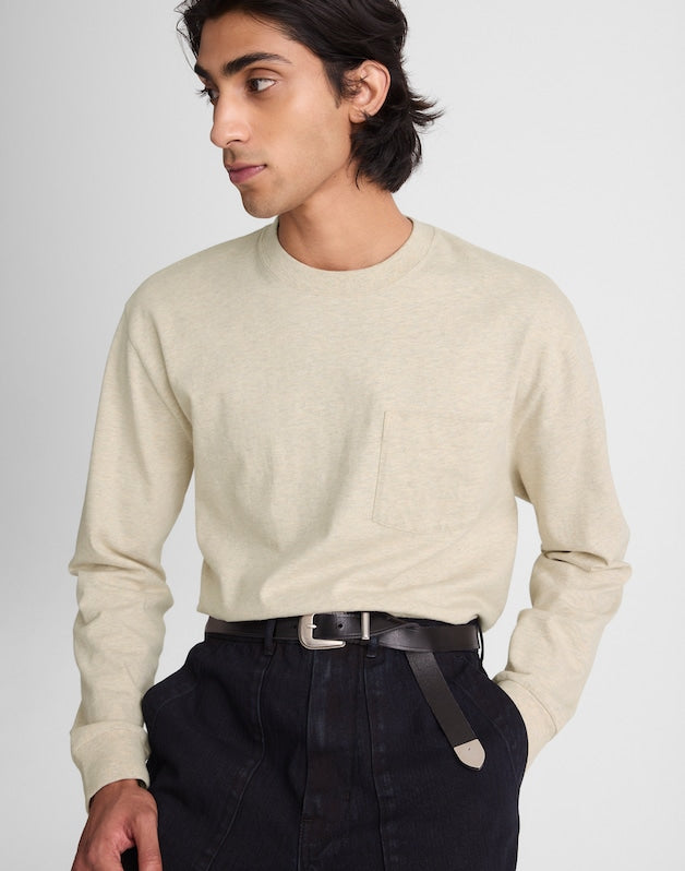 The Long-Sleeve Vintage Pocket Tee HEATHER OAT GREY