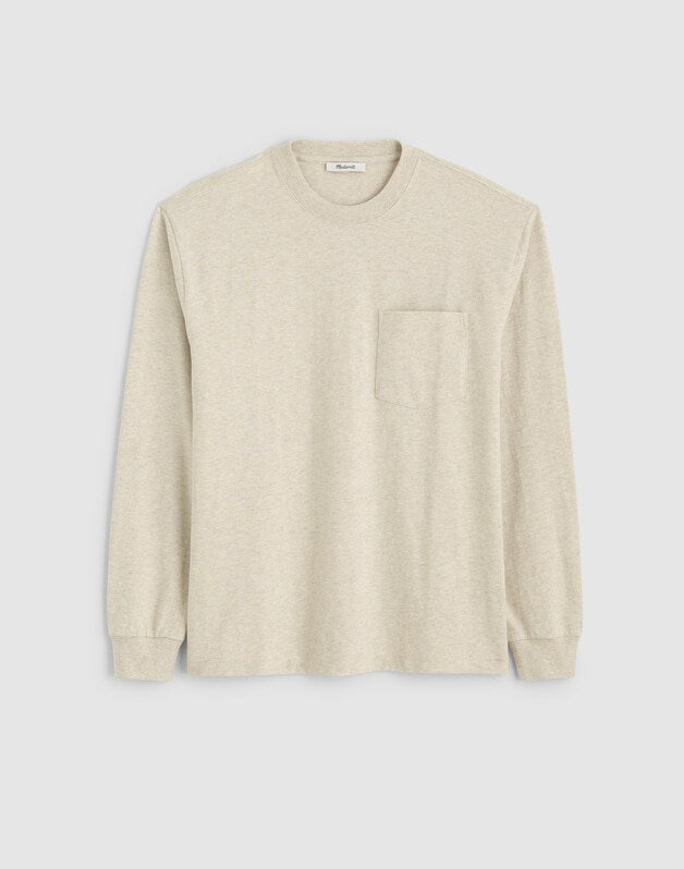 The Long-Sleeve Vintage Pocket Tee HEATHER OAT GREY