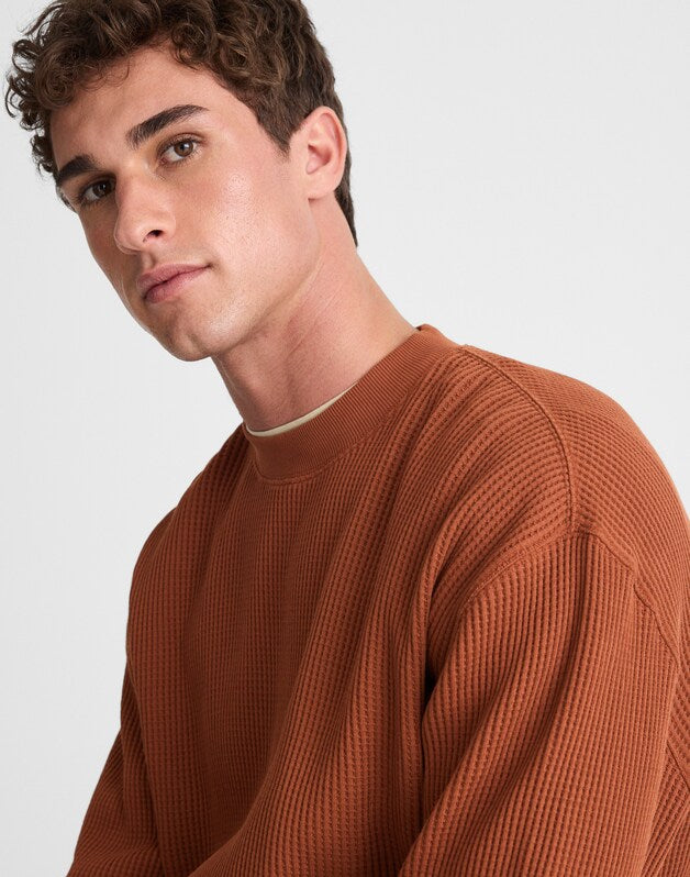 Waffle-Knit Sweatshirt SOFT MAHOGANY