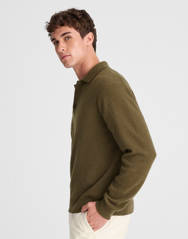 Sweater Polo in Heritage Merino Wool BAY LEAF