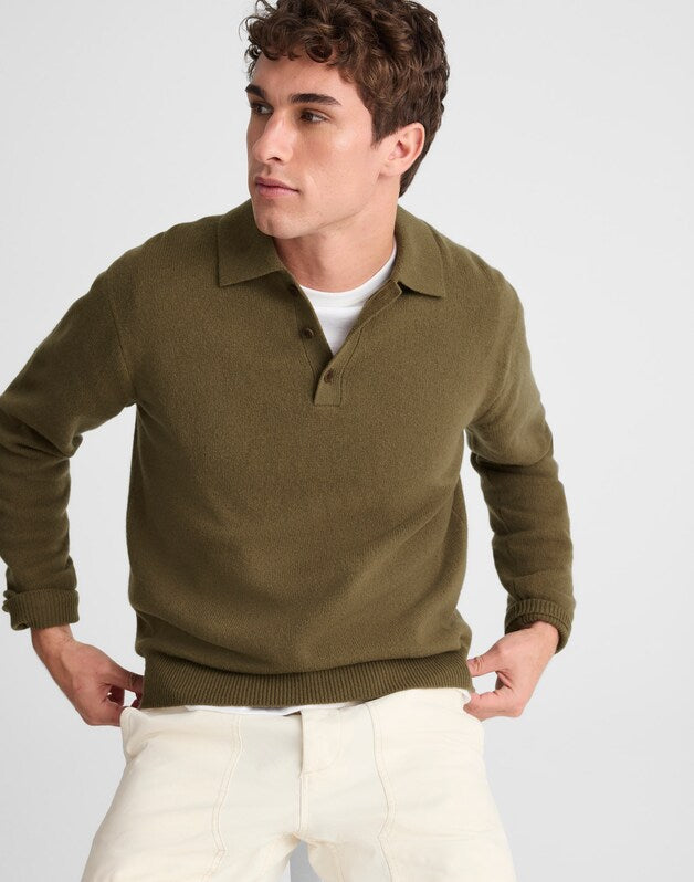 Sweater Polo in Heritage Merino Wool BAY LEAF