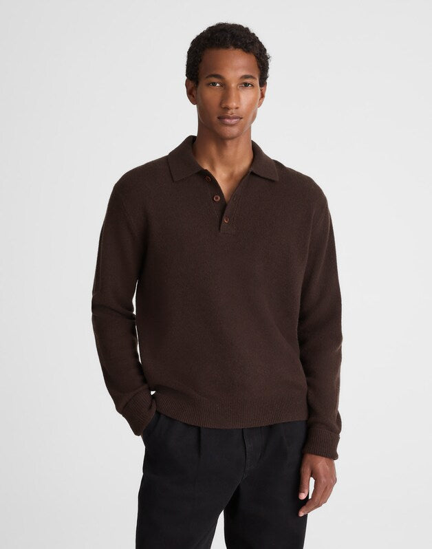 Sweater Polo in Heritage Merino Wool HEATHER DARK BROWN