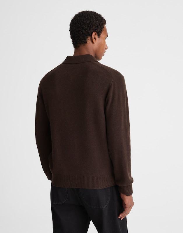 Sweater Polo in Heritage Merino Wool HEATHER DARK BROWN