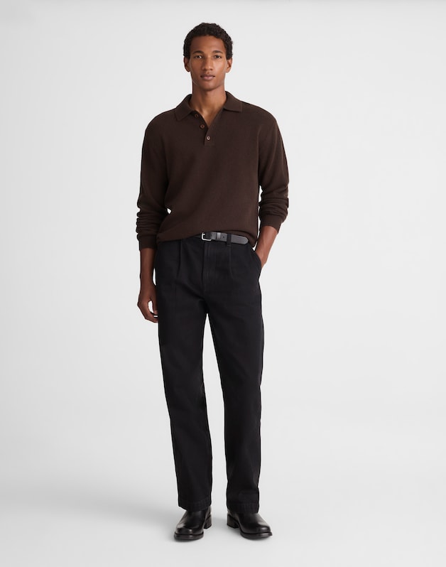 Sweater Polo in Heritage Merino Wool HEATHER DARK BROWN