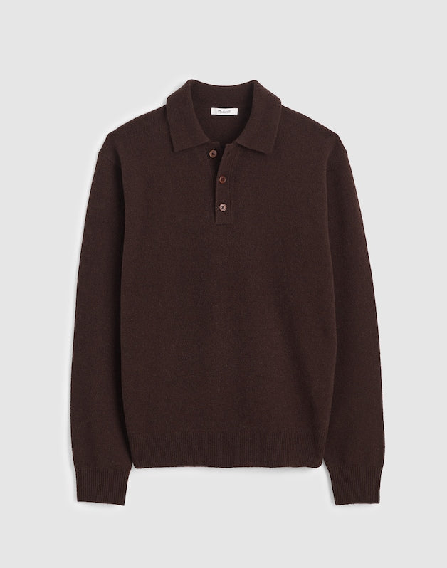 Sweater Polo in Heritage Merino Wool HEATHER DARK BROWN