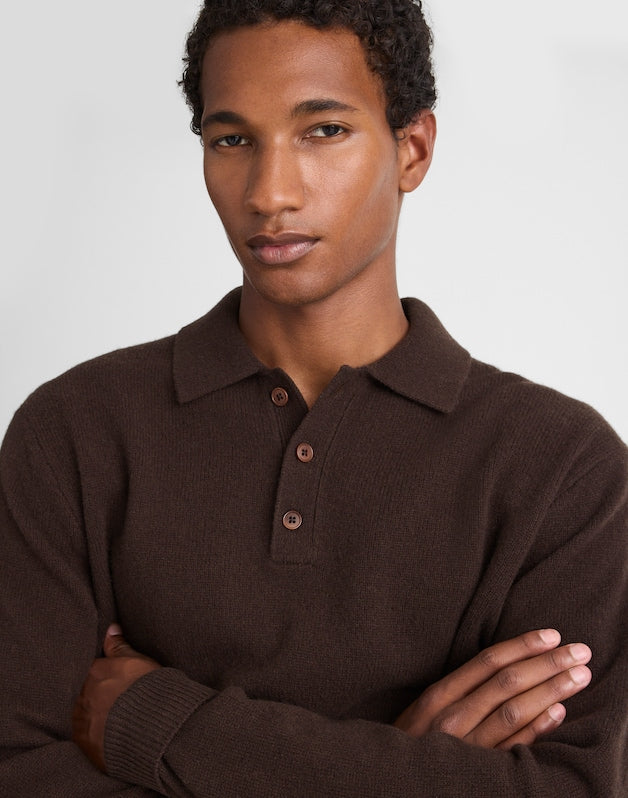 Sweater Polo in Heritage Merino Wool HEATHER DARK BROWN