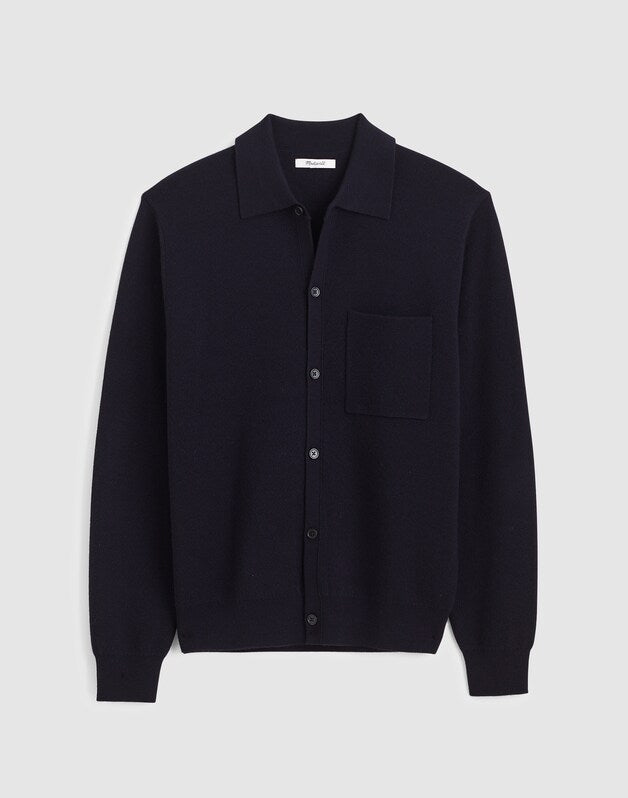 Collared Cardigan in Merino Wool DARK INDIGO