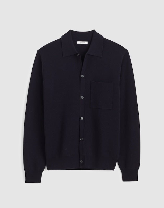 Collared Cardigan in Merino Wool DARK INDIGO