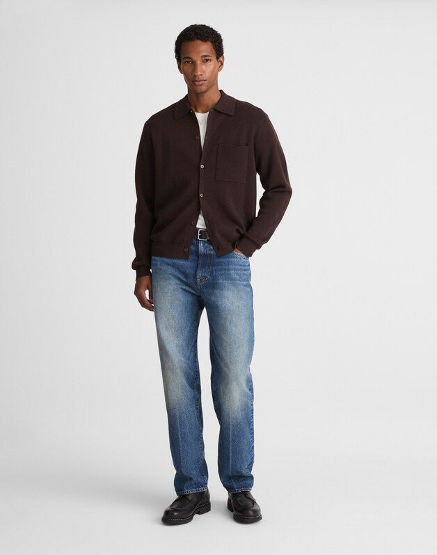 Collared Cardigan in Merino Wool DARK CAROB