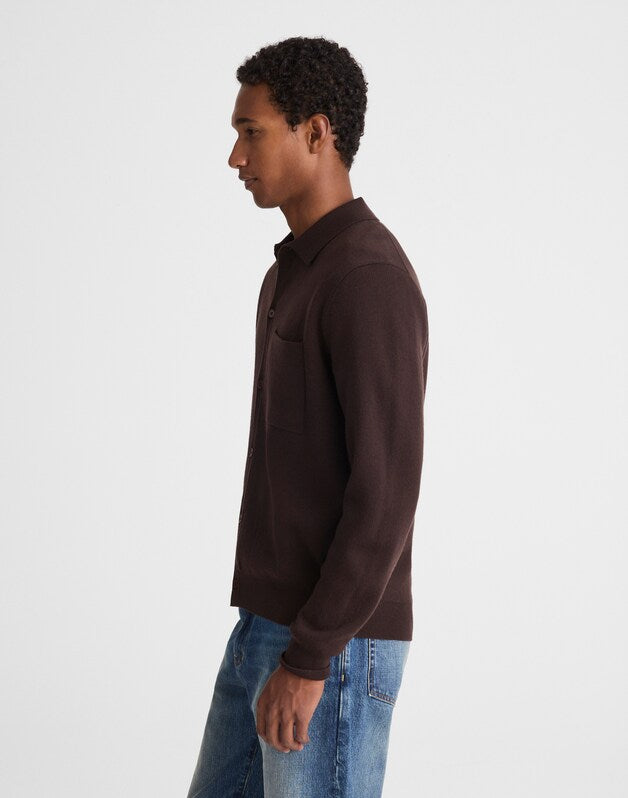 Collared Cardigan in Merino Wool DARK CAROB