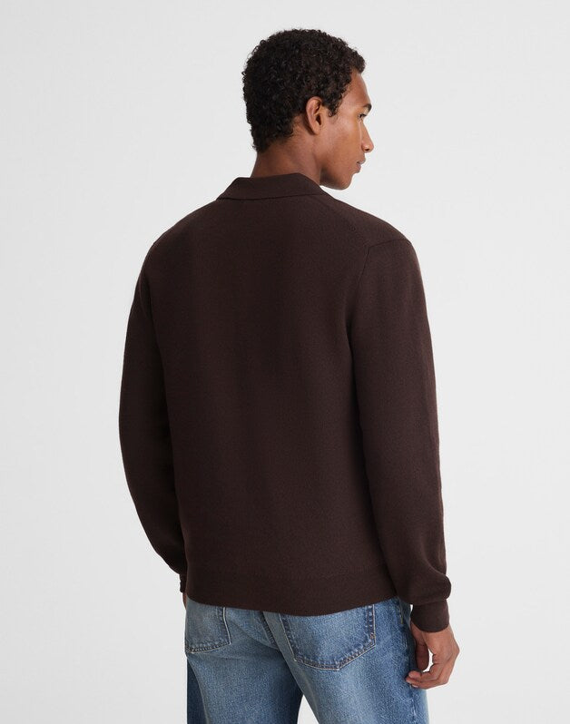 Collared Cardigan in Merino Wool DARK CAROB