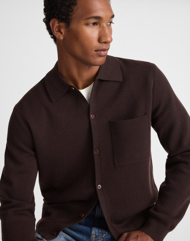 Collared Cardigan in Merino Wool DARK CAROB