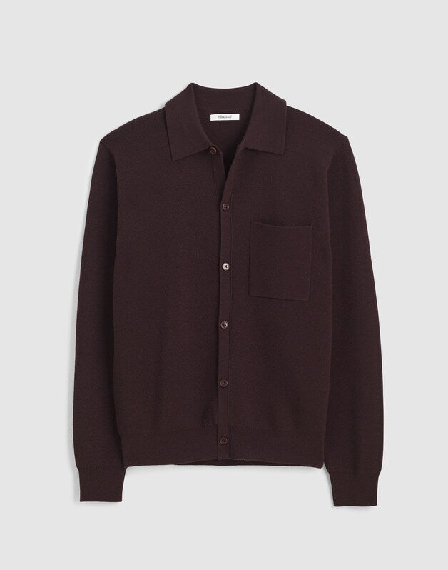Collared Cardigan in Merino Wool DARK CAROB