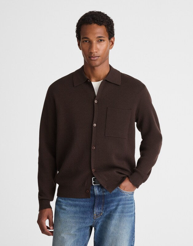 Collared Cardigan in Merino Wool DARK CAROB