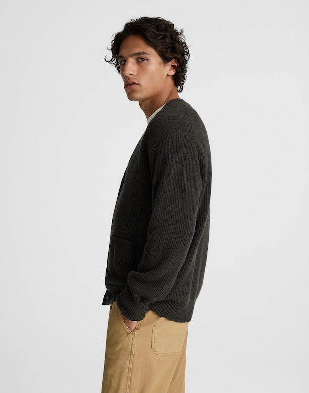 Cardigan in Heritage Merino Wool DARK HEATHER GREEN