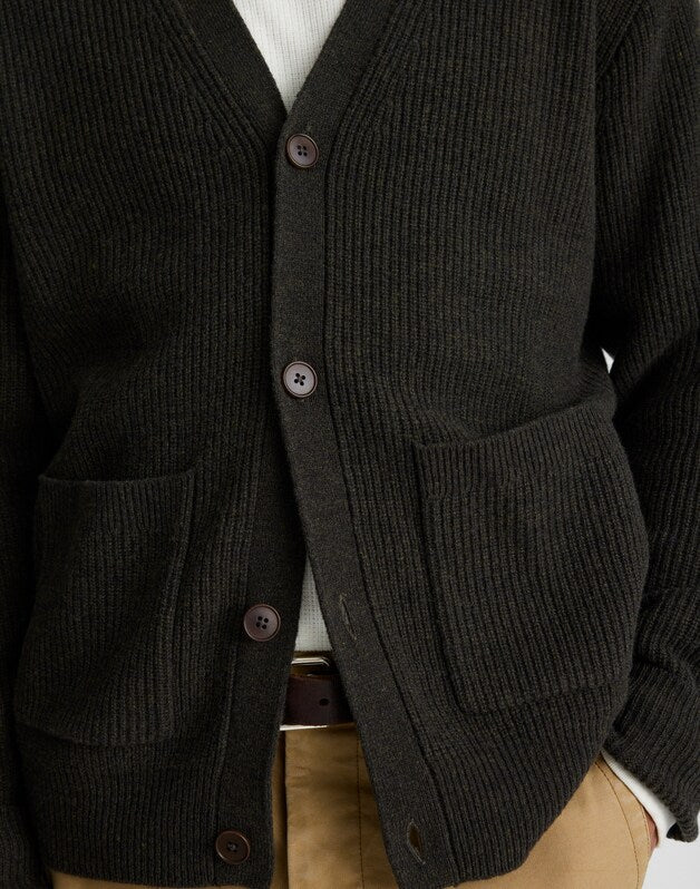 Cardigan in Heritage Merino Wool DARK HEATHER GREEN