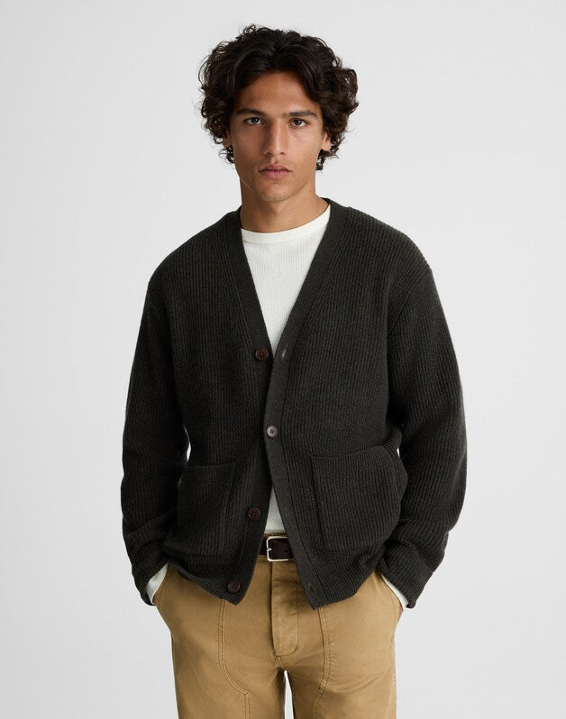 Cardigan in Heritage Merino Wool DARK HEATHER GREEN