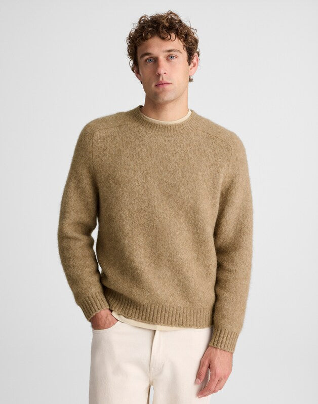 Crewneck Sweater in Yak-Alpaca Blend HEATHER BROWN