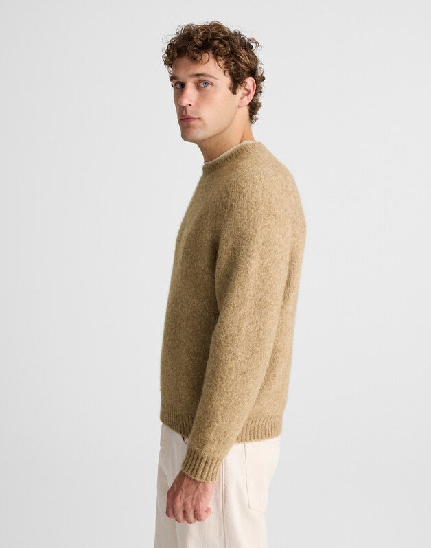 Crewneck Sweater in Yak-Alpaca Blend HEATHER BROWN