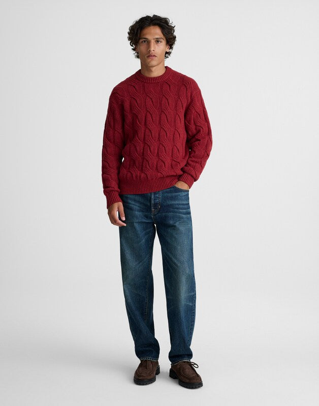 Cable-Knit Crewneck Sweater HEATHER GARNET