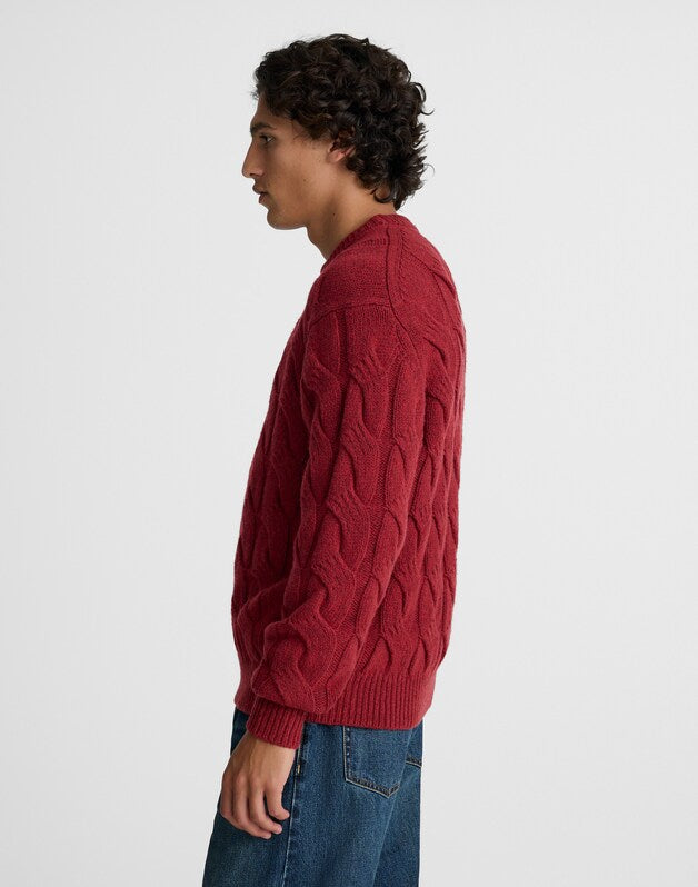 Cable-Knit Crewneck Sweater HEATHER GARNET