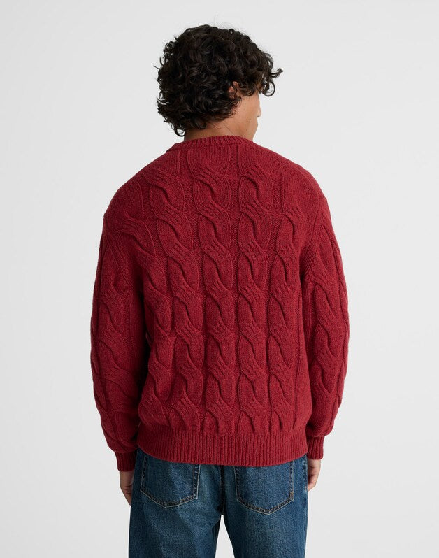 Cable-Knit Crewneck Sweater HEATHER GARNET