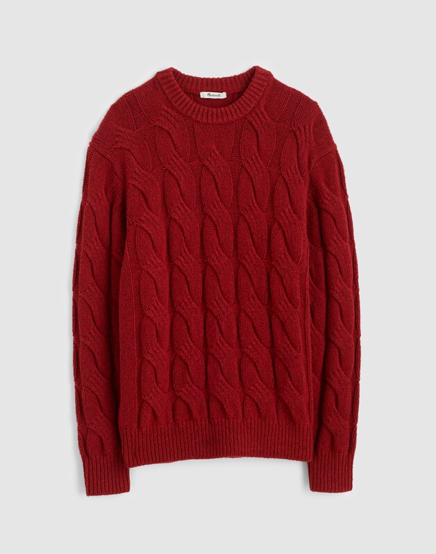 Cable-Knit Crewneck Sweater HEATHER GARNET
